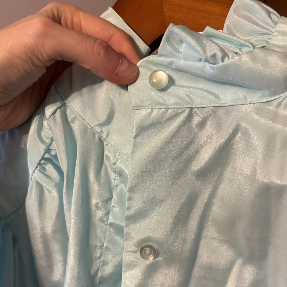 VINTAGE Coquette Romantic blue blouse puff sleeves ruffles *2 for 20* - Picture 11 of 16